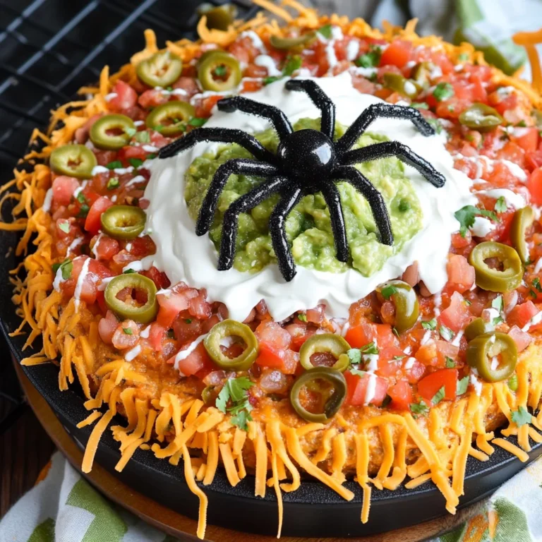 7 Layer Halloween Taco Dip (with Edible Spider and Spiderweb!)