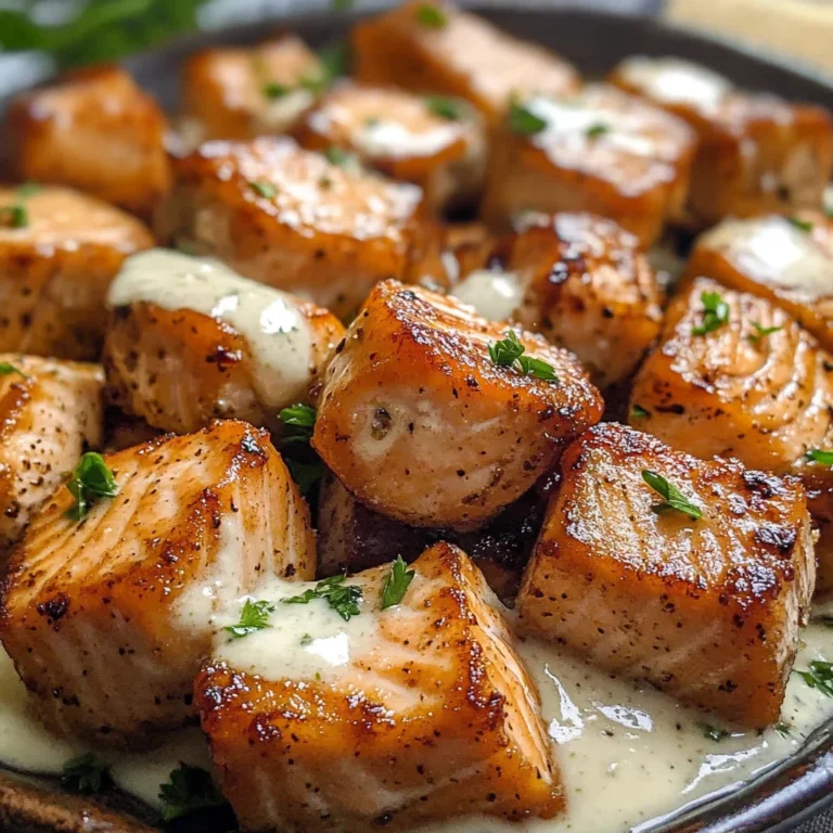 Air Fryer Salmon Bites with Garlic Cream Sauce