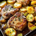 Lemon Garlic Baked Pork Chops with Squash and Potatoes