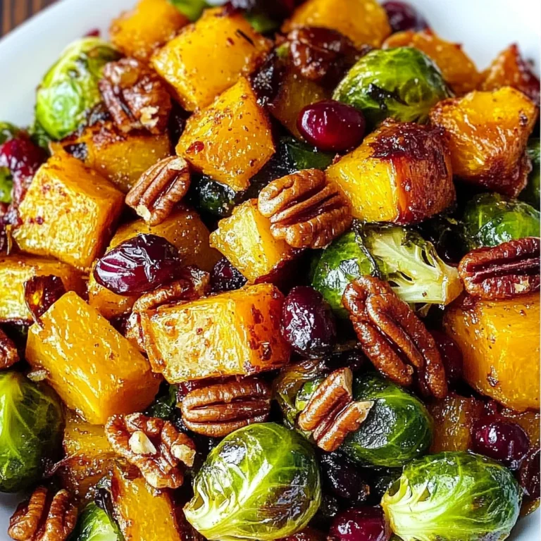 Roasted Brussels Sprouts and Cinnamon Butternut Squash with Pecans and Cranberries