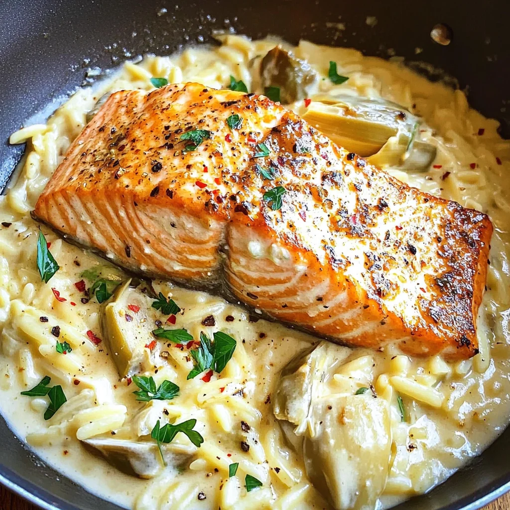 Salmon with Artichoke Orzo