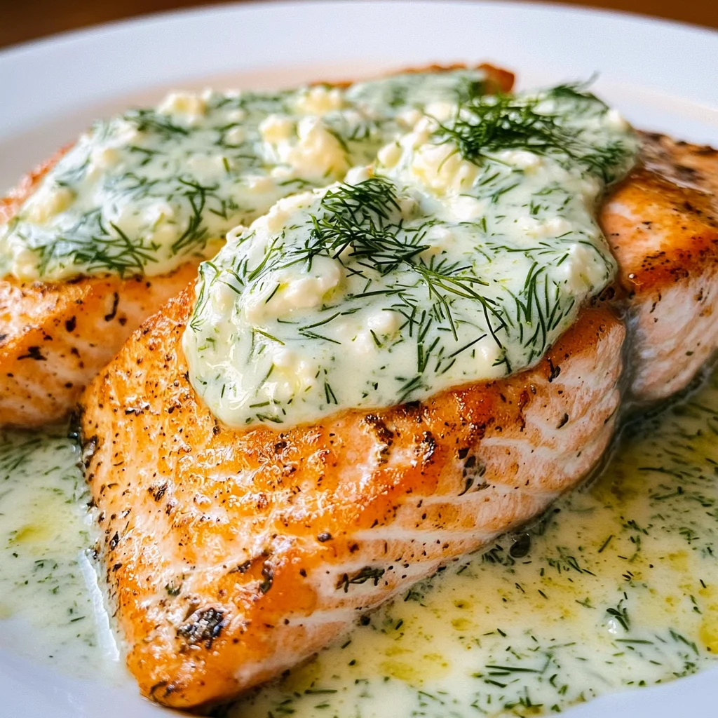 Salmon with Feta Dill Sauce