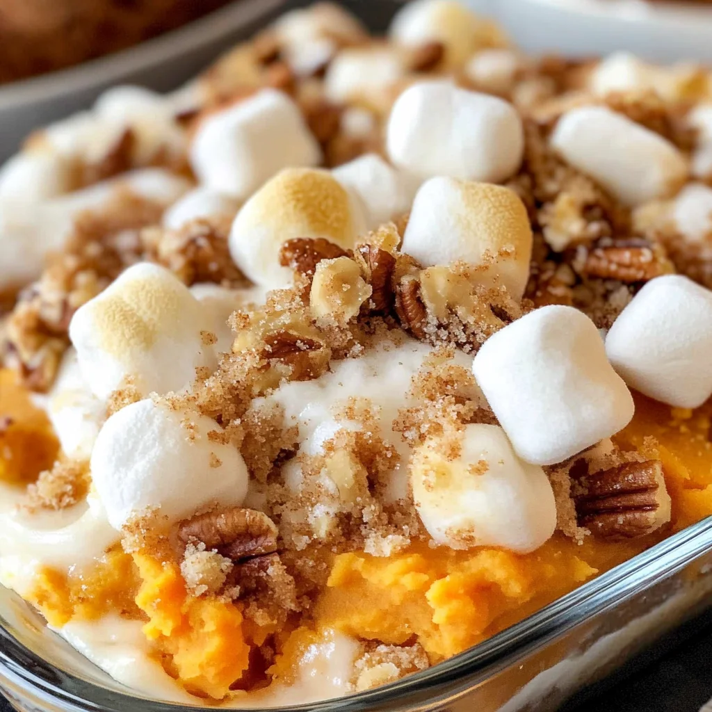 Sweet Potato Casserole with Marshmallows and Streusel
