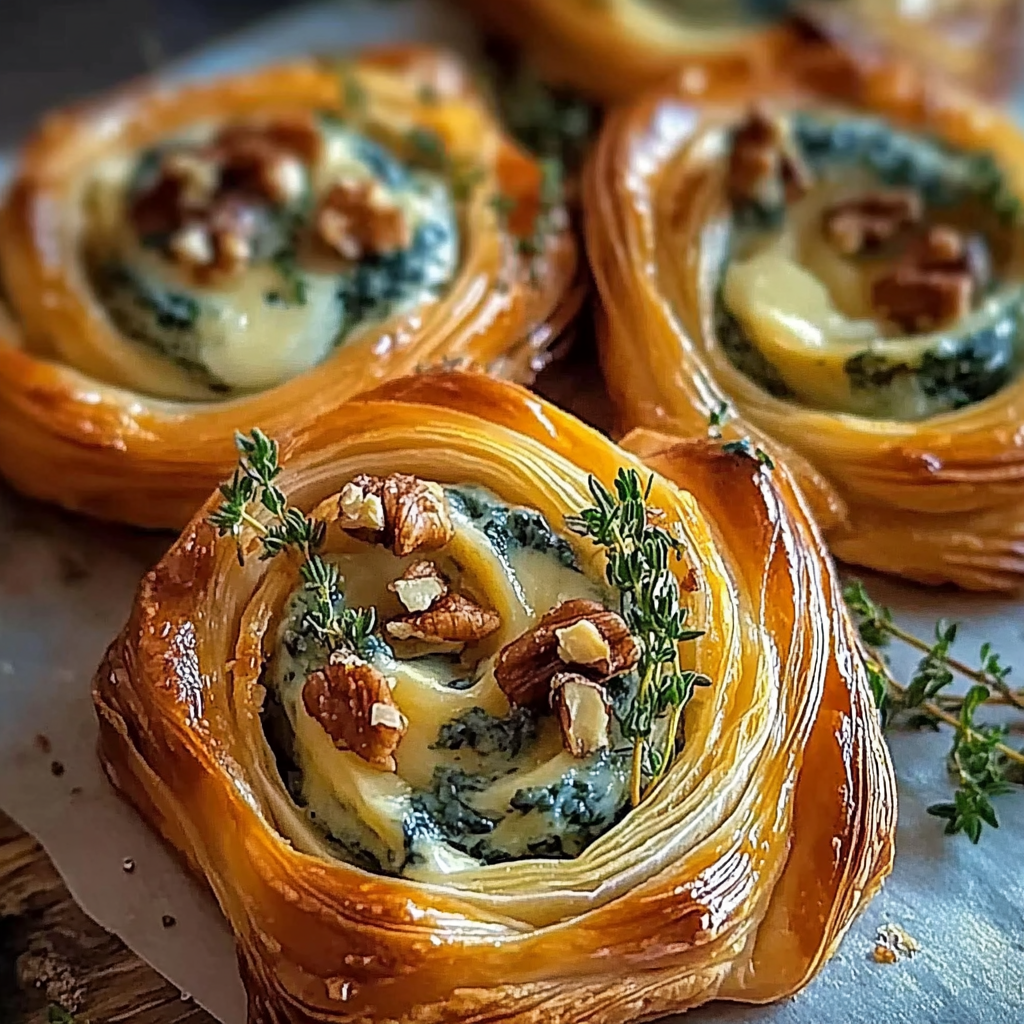 Blue Cheese Walnut Thyme Puff Pastry Twirl Recipe