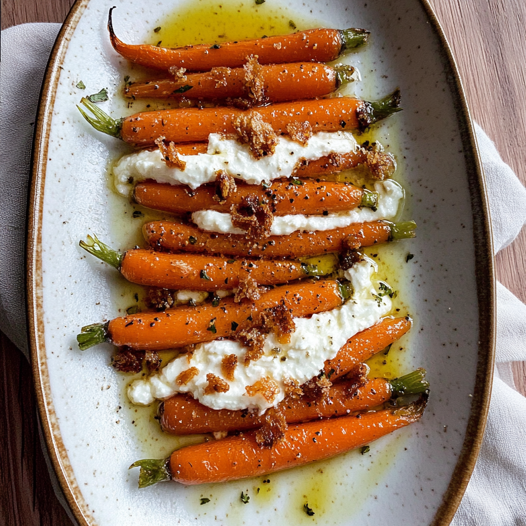 Maple Mustard Carrots With Whipped Goat Cheese