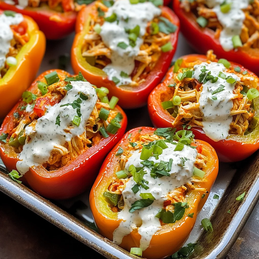 Buffalo Chicken Stuffed Peppers - Dairy Free & Low Carb