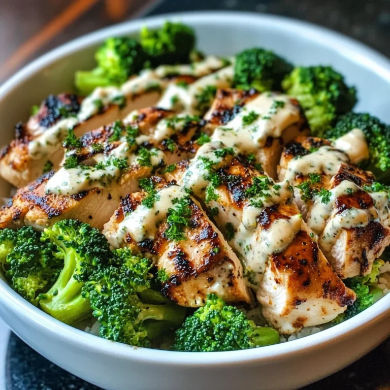 Grilled Chicken and Broccoli Bowls with Creamy Garlic Sauce