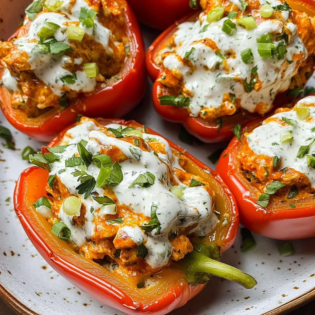 Buffalo Chicken Stuffed Peppers - Dairy Free & Low Carb