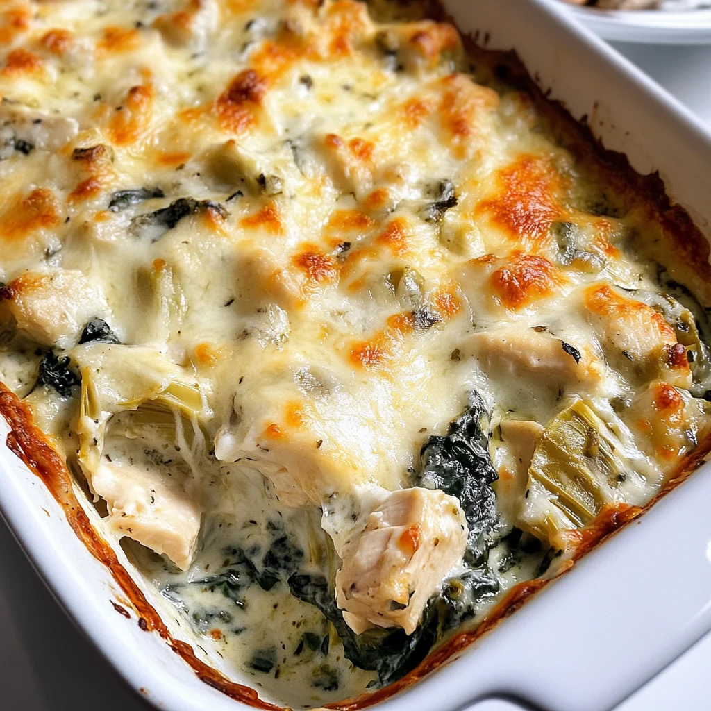 High-Protein Spinach Artichoke Chicken Casserole
