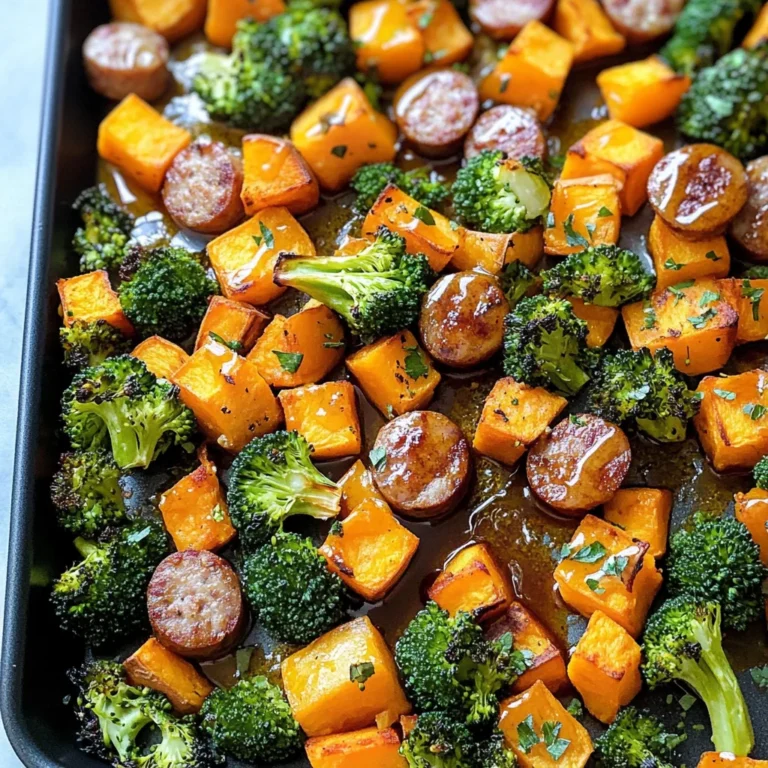 Sheet Pan Sausage and Sweet Potatoes with Honey Garlic Sauce