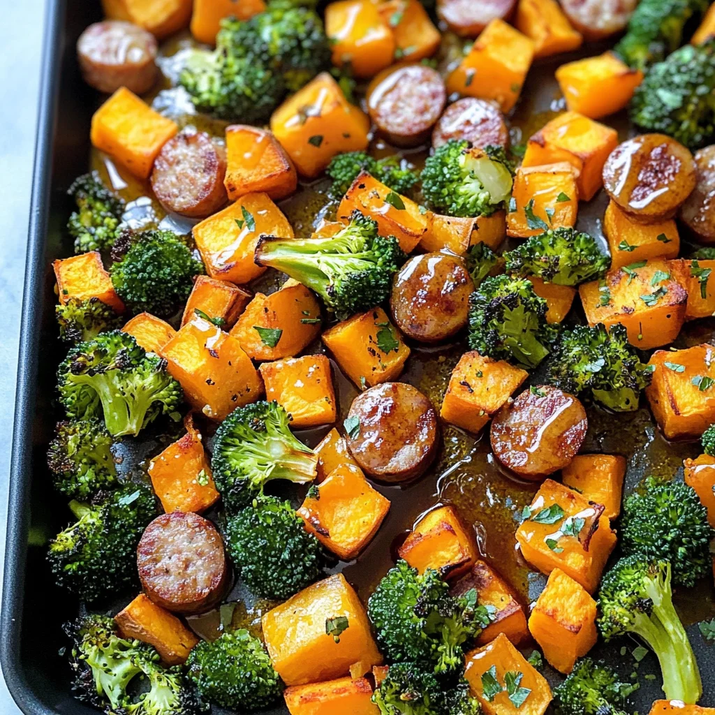 Sheet Pan Sausage and Sweet Potatoes with Honey Garlic Sauce