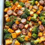 Sheet Pan Sausage and Sweet Potatoes with Honey Garlic Sauce