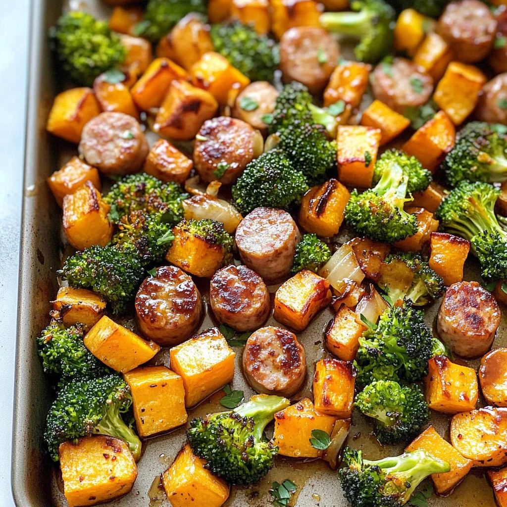 Sheet Pan Sausage and Sweet Potatoes with Honey Garlic Sauce