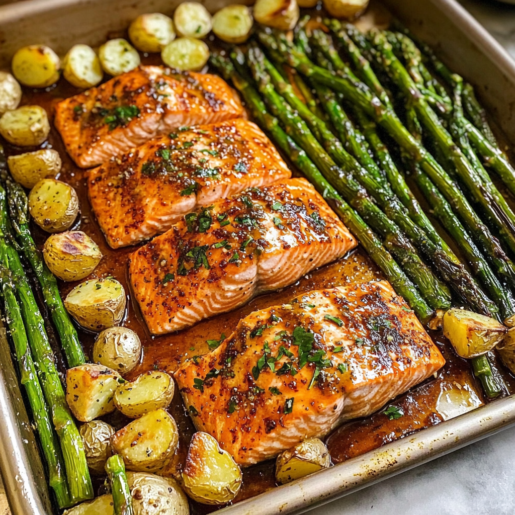 Salmon, Potato, + Asparagus Sheet Pan Meal
