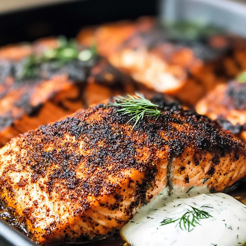 Blackened Salmon in the Oven Recipe + Dill Sauce