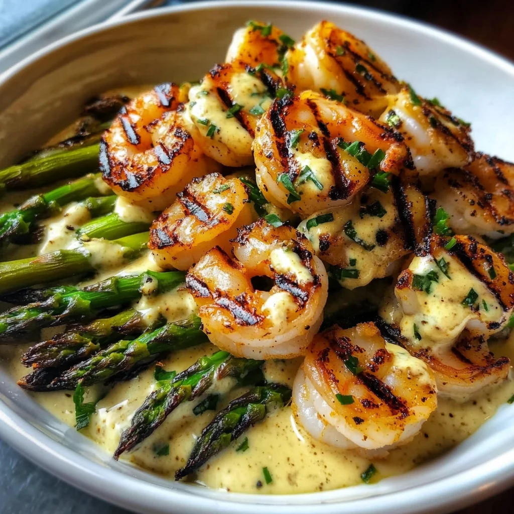 Grilled Shrimp Bowl with Asparagus Creamy Garlic Sauce Bliss