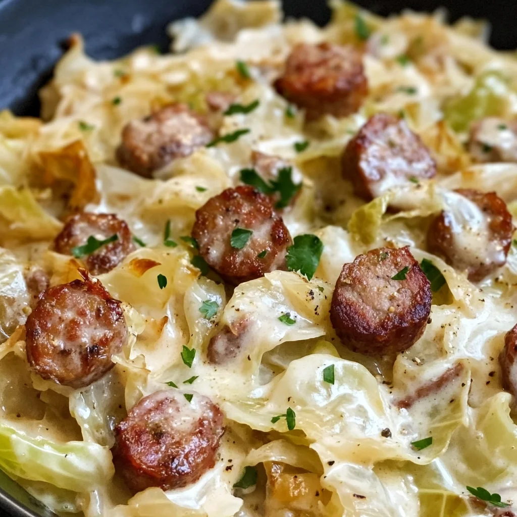 Keto TikTok Cajun Sausage Cabbage Alfredo