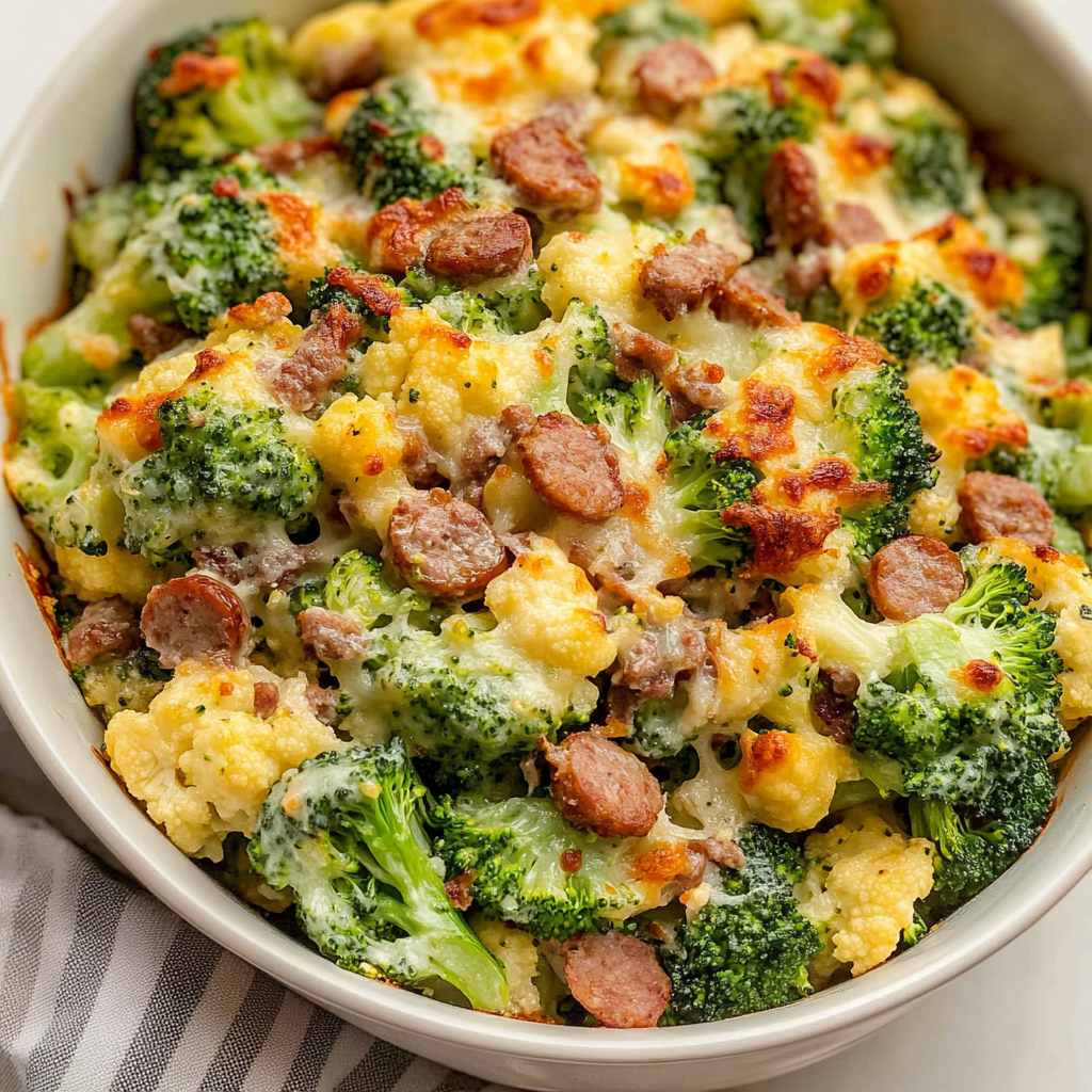 Easy Keto Broccoli & Cauliflower Au Gratin with Sausage — Low Carb Meals With Sausage