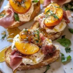 Peach Burrata Parmesan Crusted Crostini with Hot Honey
